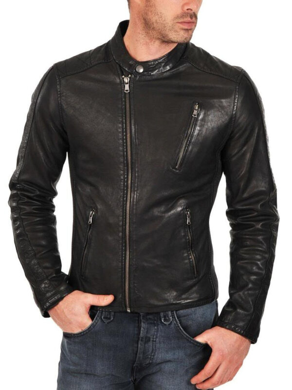 Leather Jackets Hub Mens Genuine Cowhide Leather Jacket (Black, Fencing Jacket) - 1501581 - Leather Jackets Hub