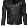 Leather Jackets Hub Mens Genuine Cowhide Leather Jacket (Black, Racer Jacket) - 1501400 - Leather Jackets Hub