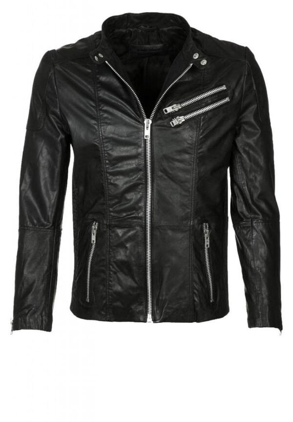 Leather Jackets Hub Mens Genuine Cowhide Leather Jacket (Black, Racer Jacket) - 1501400 - Leather Jackets Hub
