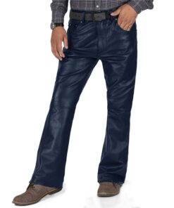 Navy Blue@Brivon-Mens-Blue-Slim-Fit-Leather-Pants