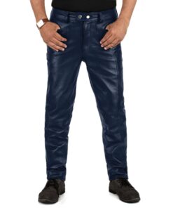 Navy Blue@Crionis-Mens-Blue-Faux-Leather-Pants