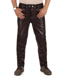 Brown@Crionis-Mens-Brown-Faux-Leather-Pants