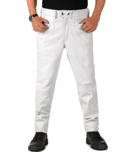 Mens-White-Faux-Leather-Pants
