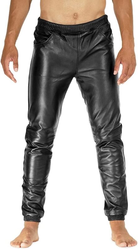 Black@Delara-Mens-Black-Faux-Leather-Pants