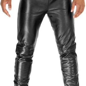 Black@Delara-Mens-Black-Leather-Jogger-Pants
