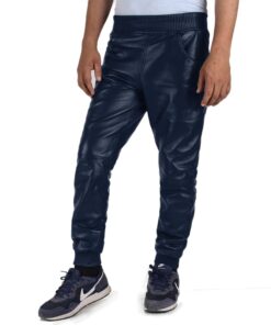Navy Blue@Delara-Mens-Blue-Faux-Leather-Pants