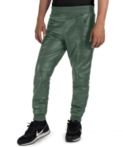 Green@Delara-Mens-Green-Faux-Leather-Pants