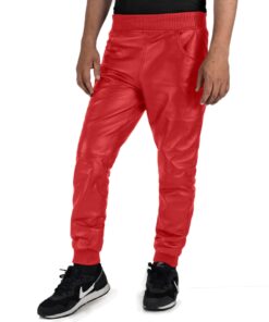 Red@Delara-Mens-Red-Faux-Leather-Pants
