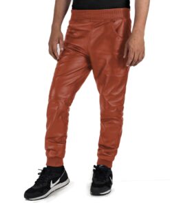 TAN@Delara-Mens-Tan-Leather-Jogger-Pants