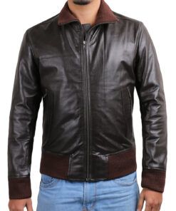 Brown@Fluxara Brown Bomber Leather Jacket@fluxara-brown-bomber-leather-jacket