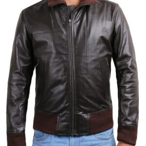 Brown@Fluxara Brown Bomber Leather Jacket@fluxara-brown-bomber-leather-jacket