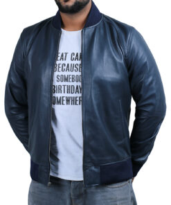 Navy Blue@Glintix Navy Blue Bomber Leather Jacket@glintix-navy-blue-bomber-leather-jacket