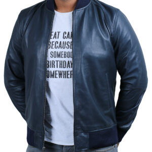 Navy Blue@Glintix Navy Blue Bomber Leather Jacket@glintix-navy-blue-bomber-leather-jacket