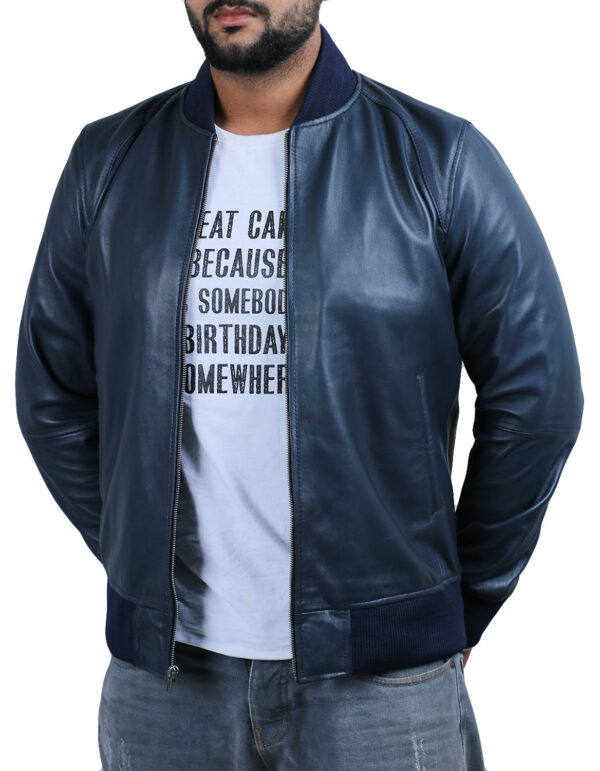 Navy Blue@Glintix Navy Blue Bomber Leather Jacket@glintix-navy-blue-bomber-leather-jacket