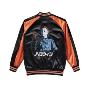 Black-Orange@Michael-Myers-Halloween-Bomber-Leather-Jacket-Back