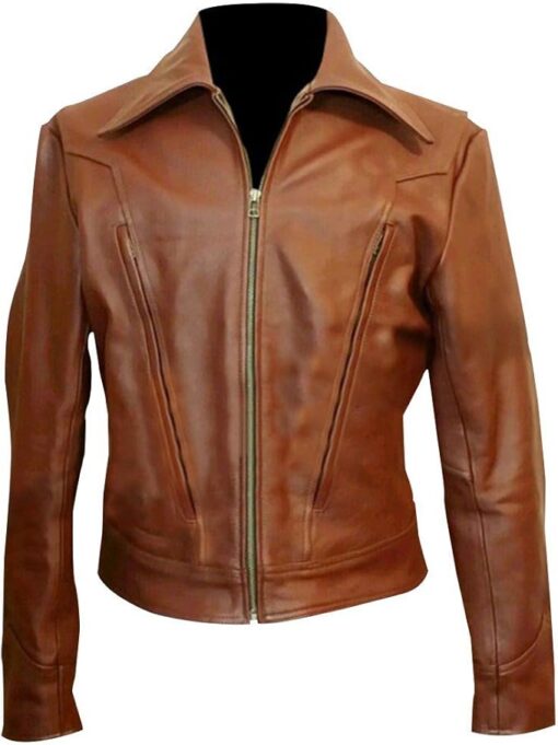 Brown@X-Men-Wolverine-Hugh-Jackman-Vintage-Biker-Leather Jacket-Front
