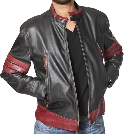 Black-Maroon@X-Men-Wolverine-Logan's-XO-Biker-Style-Leather Jacket