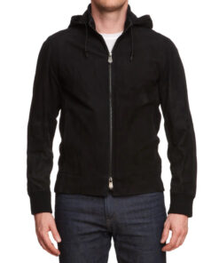 Suede-Black@Jaxith-Black-Suede-Hooded-Leather-Jacket