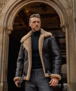 Distressed Brown@Brylia-Distressed-Black-Double-Face-Shearling-Leather-Jacket