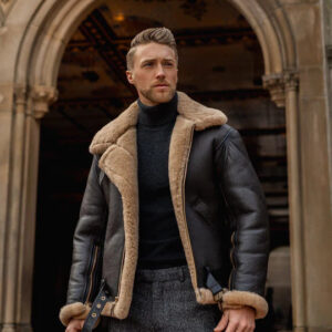 Distressed Brown@Brylia-Distressed-Black-Double-Face-Shearling-Leather-Jacket