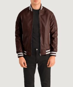 Brown@nexusara-varsity-brown-bomber-leather-jacket