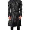 Black@Nyther cape backed lambskin leather duster coat for men with belt closure