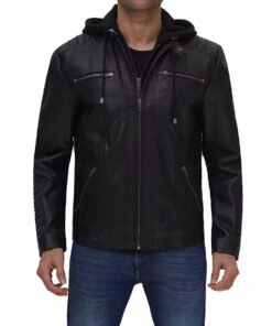 Black@quirin-hooded-black-cafe-racer-leather-jacket