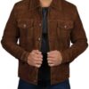 Suede-Brown@Gavix-Brown-Suede-Aviator-Leather-Jacket