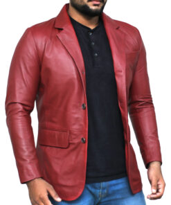 Maroon@Rynith-Maroon-Leather-Blazer