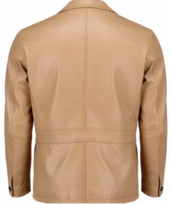 Beige@Sylora-Beige-Leather-Blazer-Back
