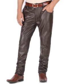 Brown@Thalor-Mens-Brown-Faux-Leather-Pants