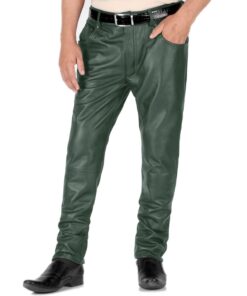 Green@Thalor-Mens-Green-Slim-Fit-Leather-Pants