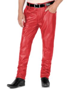 Red@Thalor-Mens-Red-Slim-Fit-Leather-Pants