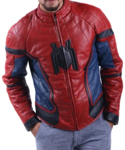 Red-Navy Blue Tom Holland Spider-Man Homecoming Red Leather Jacket