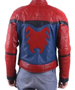 Red-Navy Blue Tom Holland Spider-Man Homecoming Red Leather Jacket Back View