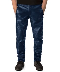 Navy Blue@Veyron-Mens-Blue-Faux-Leather-Pants