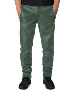 Green@Veyron-Mens-Green-Slim-Fit-Leather-Pants