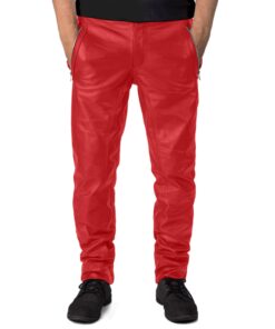 Red@Veyron-Mens-Red-Faux-Leather-Pants