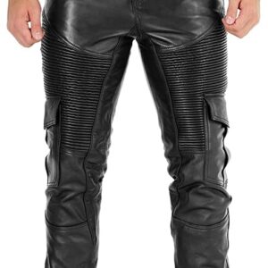 Black@Ylira-Mens-Black-Leather-Cargo-Pants