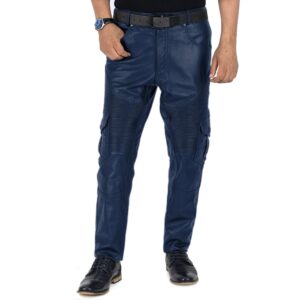 Navy Blue@Ylira-Mens-Blue-Leather-Cargo-Pants