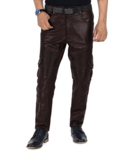 Brown@Ylira-Mens-Brown-Leather-Cargo-Pants