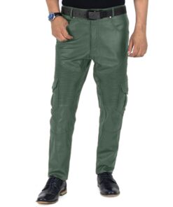 Green@Ylira-Mens-Green-Leather-Cargo-Pants