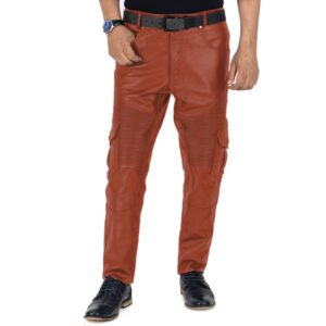 TAN@Ylira-Mens-Tan-Leather-Cargo-Pants