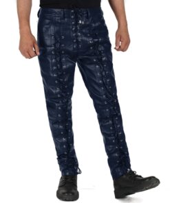 Navy Blue@Zephor-Mens-Blue-Faux-Leather-Pants