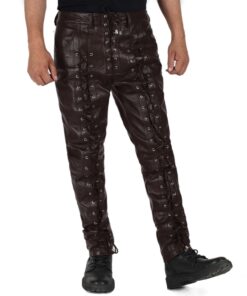 Brown@Zephor-Mens-Brown-Faux-Leather-Pants