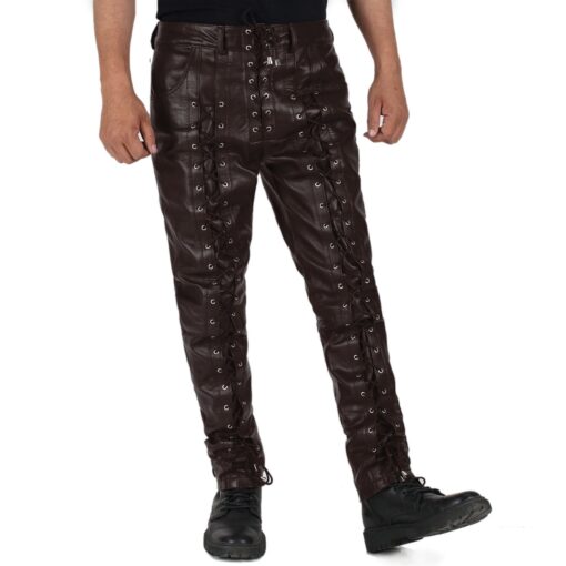 Brown@Zephor-Mens-Brown-Faux-Leather-Pants