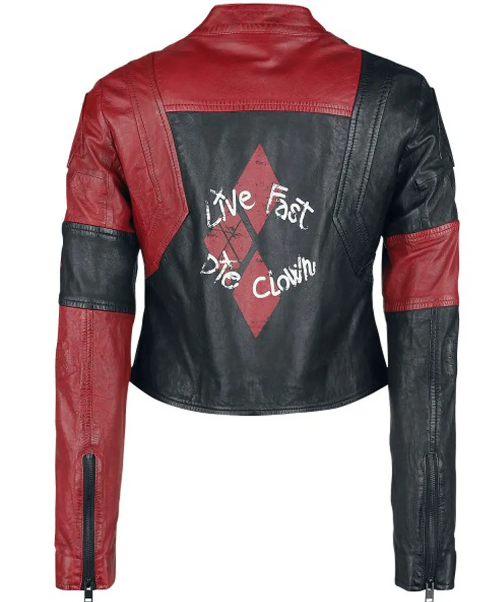 Harley Quinn Live Fast Die Clown Leather Jacket