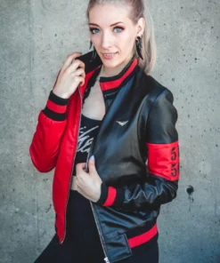 Harley Quinn Red and Black Genuine Leather Jacket