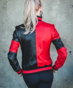 Alternative view of Harley Quinn Red and Black Genuine Leather Jacket