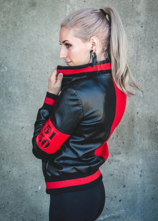 Harley Quinn Red and Black Genuine Leather Jackets - Image 4